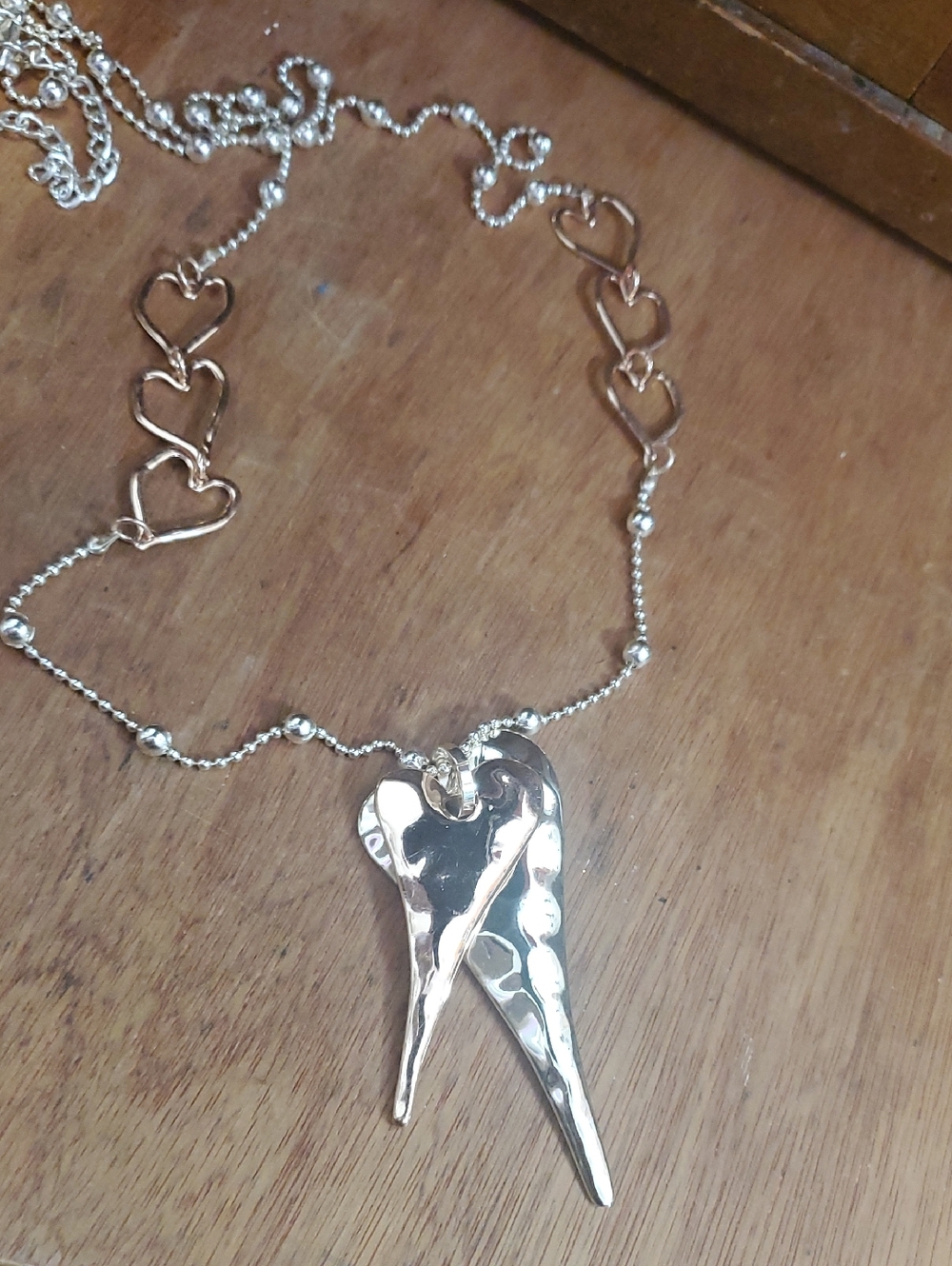 Silver & Rose Gold Heart Pendant Necklace with Linked Heart Chain BD